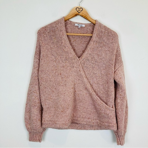 Madewell Beresford wool blend powder pink toned wrap front sweater. Size Large - Picture 3 of 9